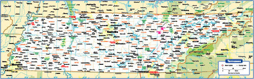Tennessee state map, USA