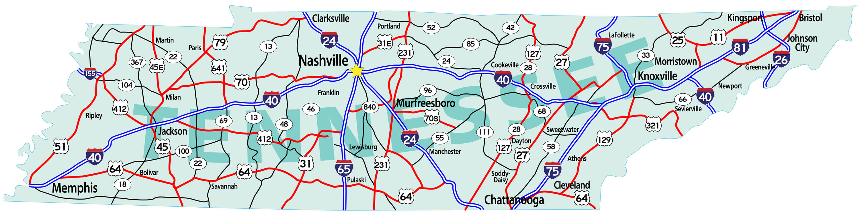 Map Of Tennessee State With Highways Vidiani Com Maps Of All Countries ...