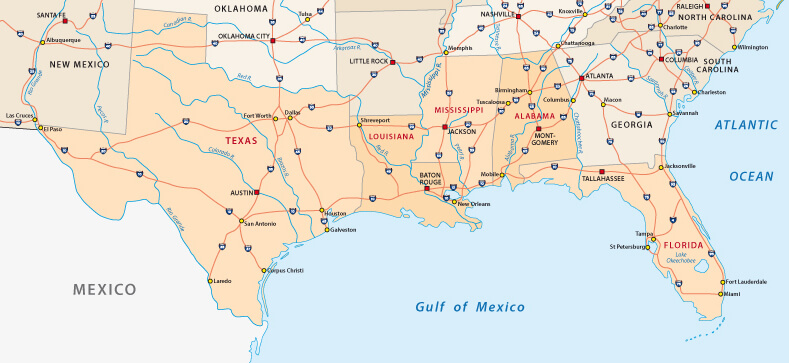 Texas Map, Gulf of Mexico