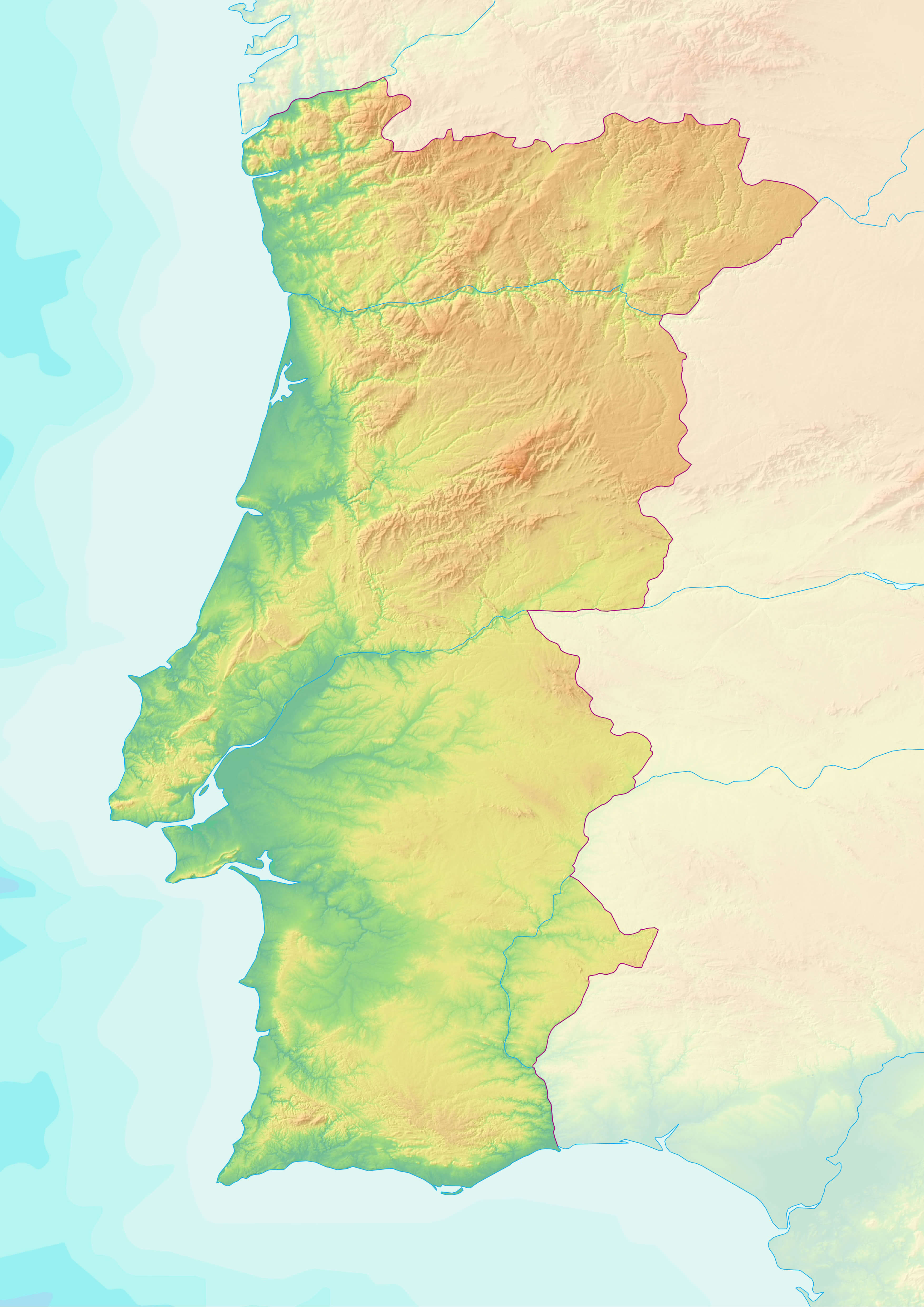 Topographic Map of Portugal