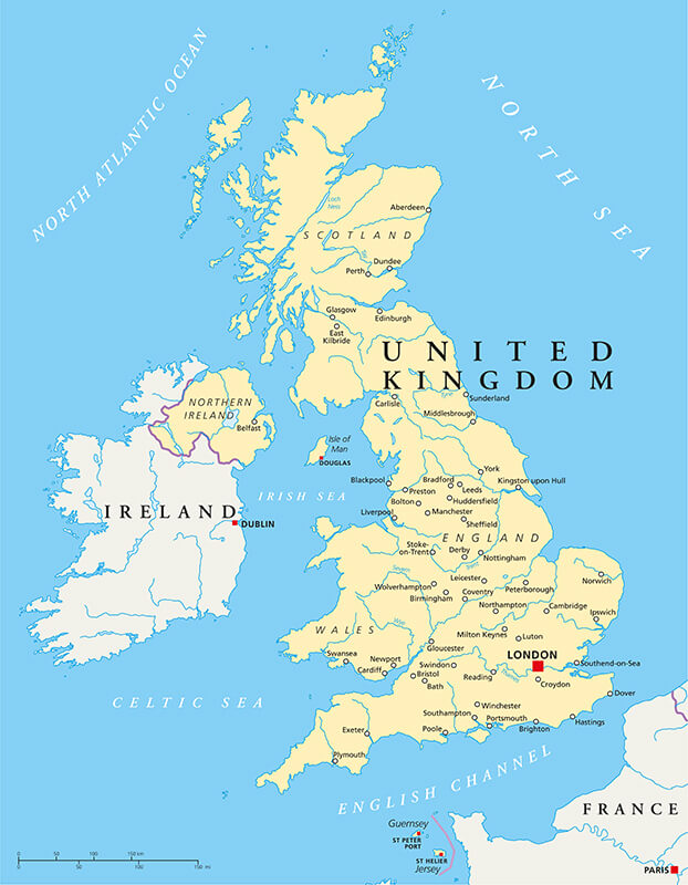 United Kingdom Main Cities Map