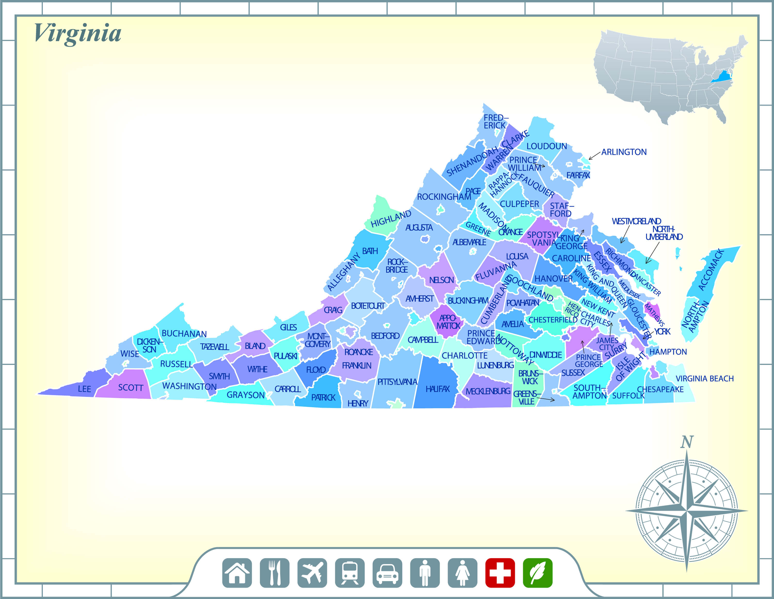 Virginia Counties State Map