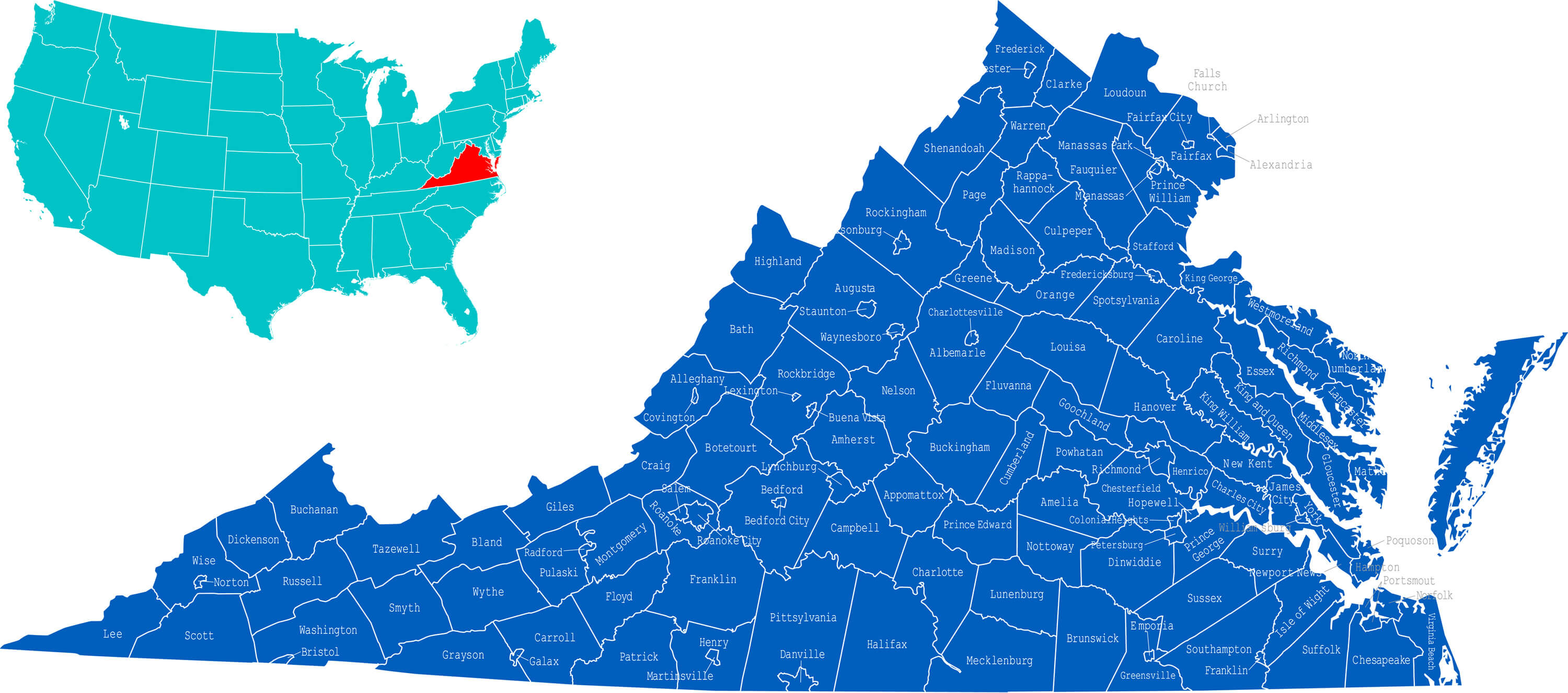 Virginia Map, USA