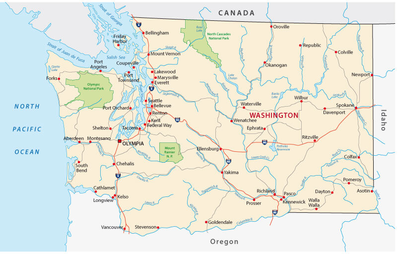 Washington State Map, US