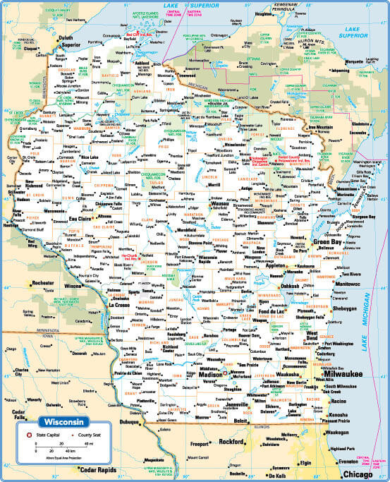 Wisconsin State Cities Map
