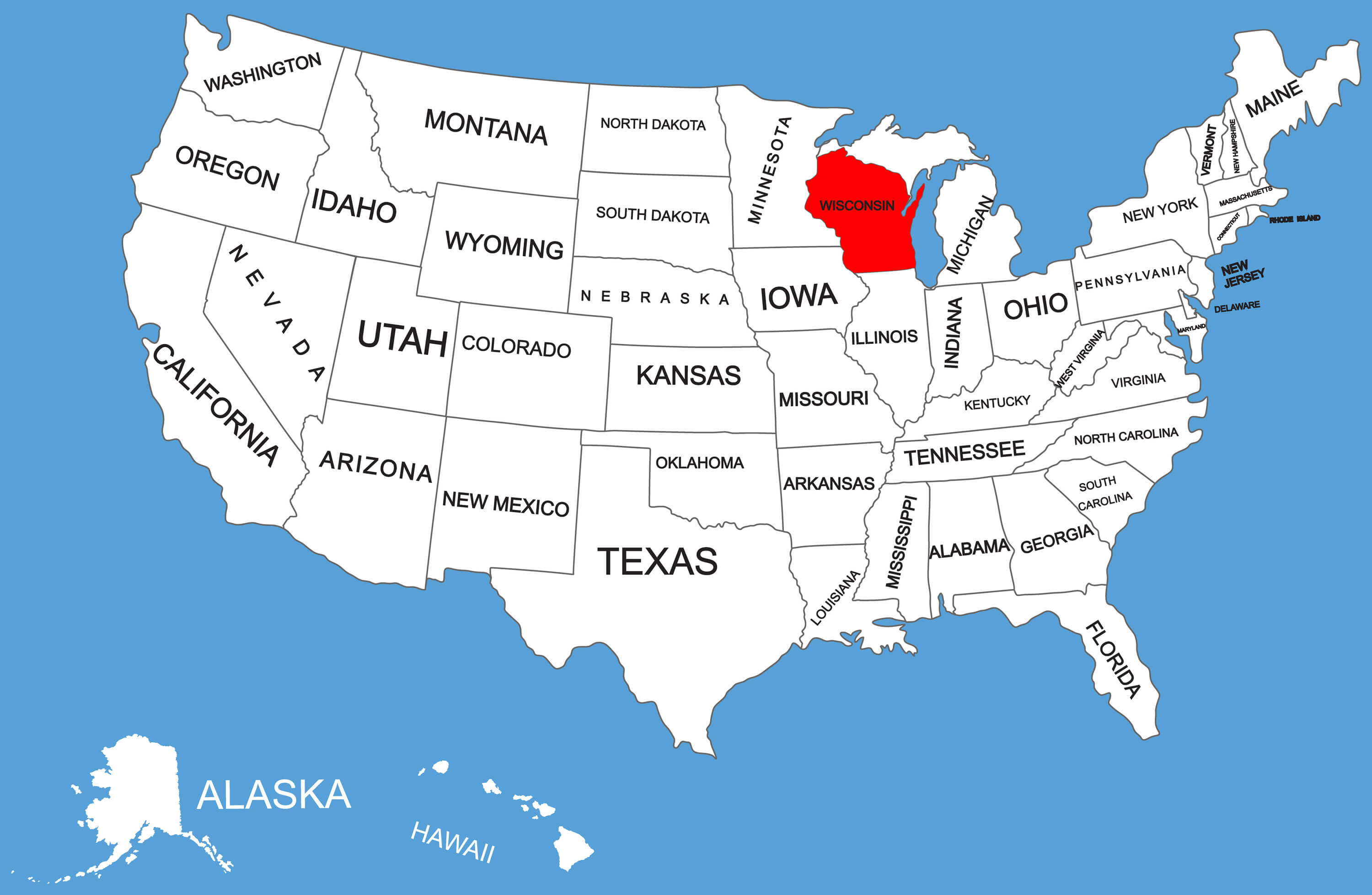 Wisconsin State Map, USA