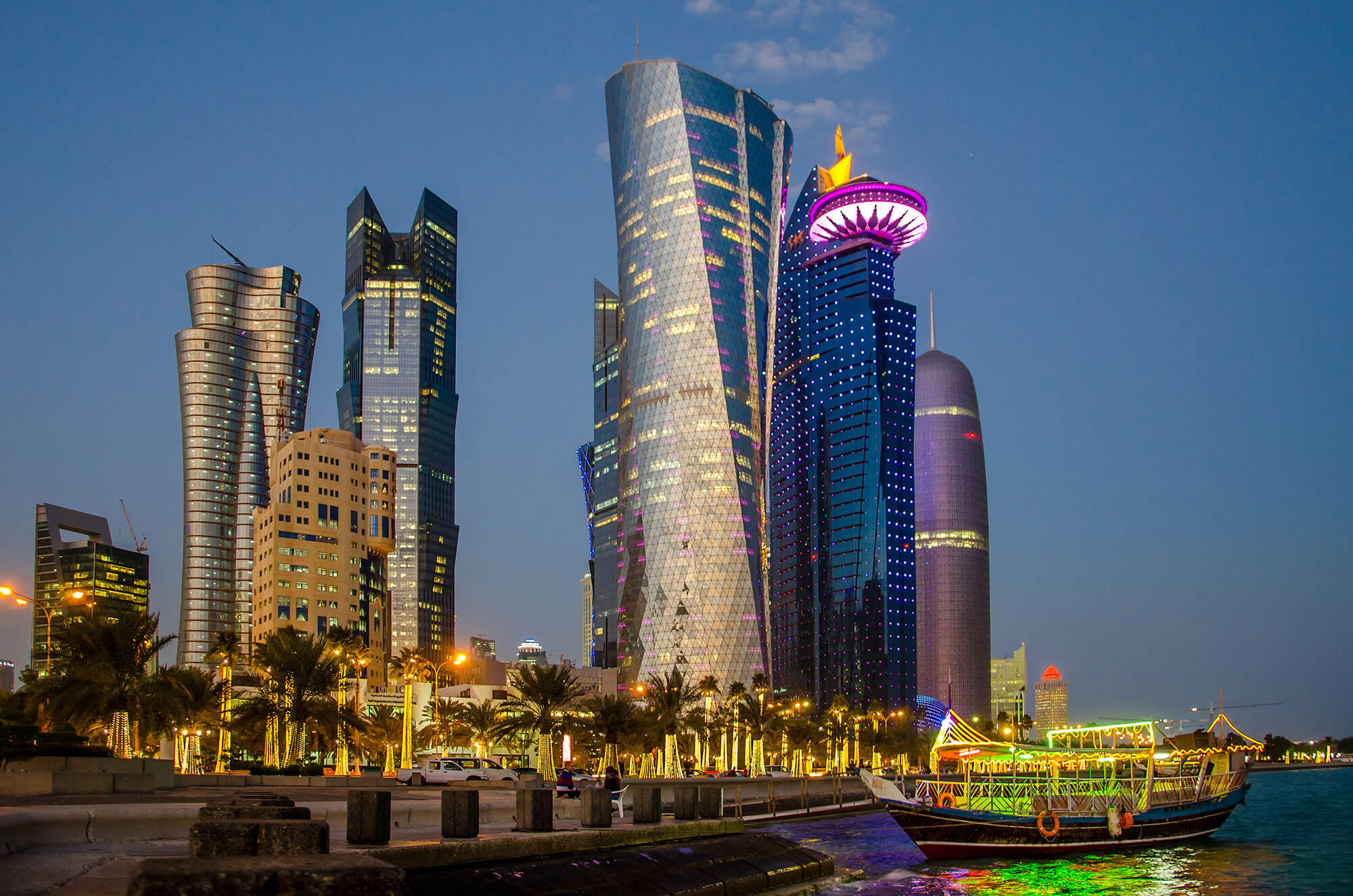 Doha at blue hour, business district, Qatar. 