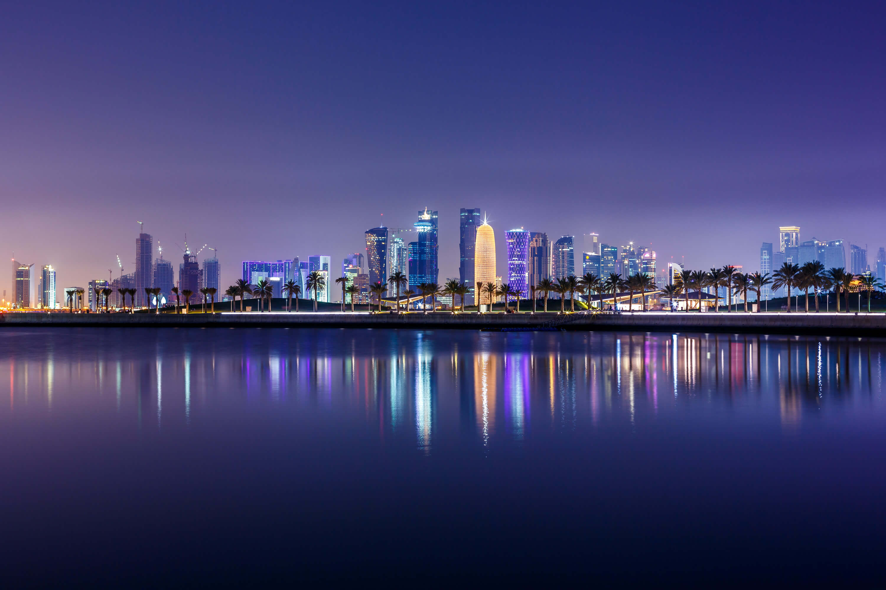 Doha City Skyline at Night, Qatar